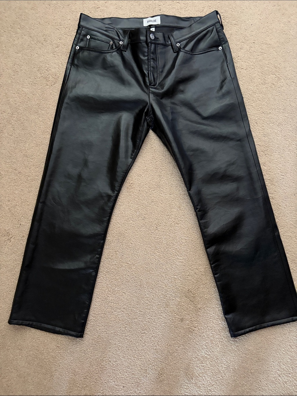 Agolde Black Straight Leather-Look Jeans